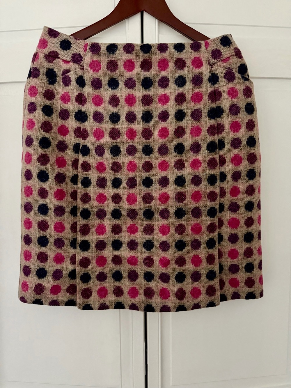 Boden Beige A-Line Skirt with Pink,Purple & Blue Polka Dots
